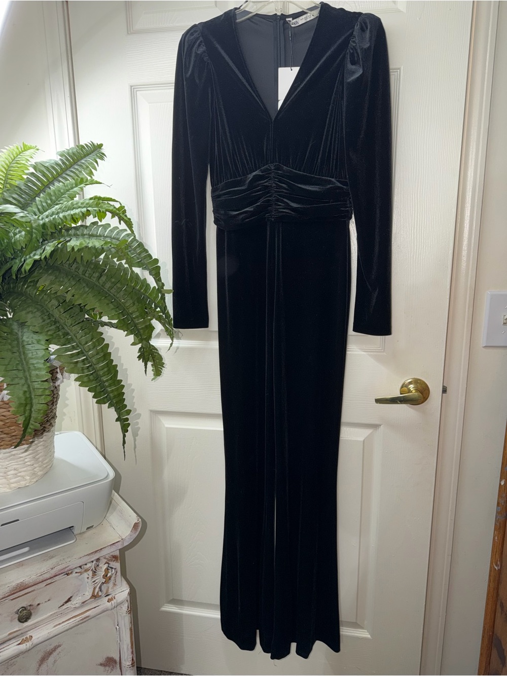Zara Black Velvet Long-Sleeve Evening Gown